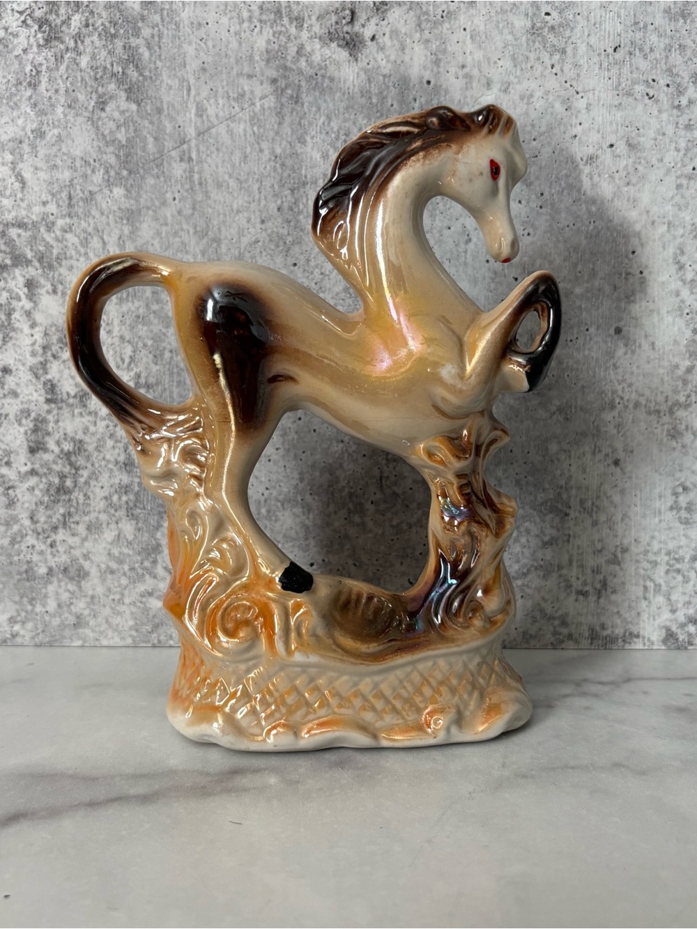 Vintage Lusterware Prancing Horse Figurine MCM Decor Brazil
